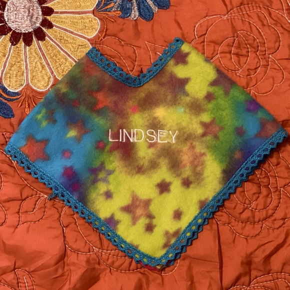 LINDSEY Cabbage Patch Kids Handmade Poncho Shawl Tie-Dye Colorful Star Lace Edge - Picture 1 of 17